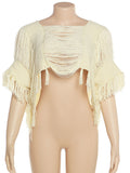 Fashion Women's Knitted Pullover Round Neck Loose Apricot Half Sleeve Asymmetric Tassel Sweater Summer 2023 New