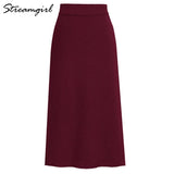 Knitted Skirt With Slit High Waist Vintage Pencil Skirts For Women 4XL 5XL 6XL Straight Skirt For Women