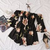 Women Halter Floral Playsuits Holiday flower overalls bohemian off shoulder beach jumpsuits wide leg chiffon