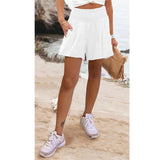 Women's Hot Selling Solid Color High-Waisted Elastic Shorts Tight Waist Wide Leg