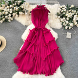 Three-Home Folded Dress Dress Wooden Ear Long Heavy Industry Pressure Folds High-End Exquisite Dress