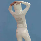 Tracksuits Women Elegant Two-Pieces Suit Sets Female Stylish Velet Zipper Hooded Top & Pant Zip Sets Joggers Juicy