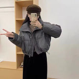 Korean Short Standing Collar Down Cotton-Padded Jacket Lady Autumn And Winter New Advanced Sense Temperament Casual Small Warm Cotton-Padded Jacket-Outfit