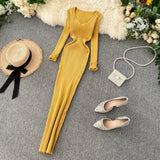 Women's Autumn And Winter 2025 New Korean Version Of Simple Solid Color Long Sleeves Tight Waist Thin Knit Long