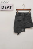 Fashion Women's Skirt High Waist Patchwork Irregular Mini Above Knee Tie-dyed Green Denim Skirts Spring 2023 New