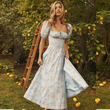 party Puff Sleeve High Split Floral Print Dress Summer Women Flroal Printed Ruched Party Maxi Dress Drawstring Sexy Vestidos