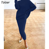 Ribbed Knit 2 Piece Dress Set Outfits Ladies Knitwear Top And Midi Skirt Sets For Women Casual Winter Sweater Sets