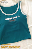 Cotton Letter Printed Women Tank Tops With Bra Pad Elastic Knitting Crop Tops For Women Casual