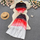 Vacation Beach 2pcs Set Women Floral Printed Short Sleeve Tops And High Waist Pleated Long Skirt Suit Spring