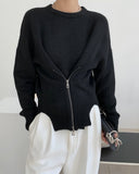Winter Women Elastic Mohair Round Neck Zipper Sweater Female Doubleside