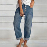 Leisure Cowboy Simple Thin Women's Denim Straight-leg