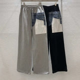 Casual Hit Color Wide Leg Pants For Women High Waist Patchwork Pocket Straight Loose Trousers Female 2023