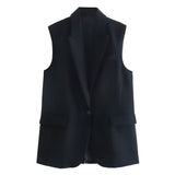 Women Fashion With Pockets Lapel Collar Waistcoat Vintage Sleeveless Front Button Female Outerwear Chic