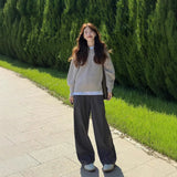 Languid Feeling High Waist Broad Leg Sleet Suit Trousers Women Autumn Loose Thin Hanging Straight