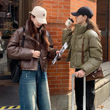 Maillard Wears Down Cotton Jacket Female 2024 New Short PU Leather Winter Coat Small Padded Clothes Padded Jacket Female-Outfit