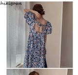 Women Korean Floral Vintage Dress 2023 Vestidos De Mujer Bandage Long Robe Summer Puff Sleeve Party Dress Y2k