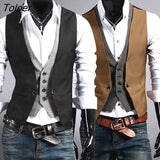 Men Formal Waistcoat Vest Business Solid Color Single Button Vest gilet Fake Two-pieces V Neck Casual S-lim chalecos para