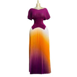 Folded Suit Women's Summer Design Feeling Shiny Short-Sleeved Top High Waist Gradient Color Bajamas
