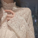 Elegant Turtleneck Blouse Women Casual Long Sleeve Slim Basic Tops Korean Fashio Lace Shirts Y2k Clothing 2022