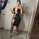 Puss Sexy Hollow Out Bodycon Drawstring Lace Up Skinny Stretchy Fashion Party Dress Sleeveless 2021 Summer Clubwear