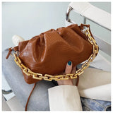 party Day Clutch Thick Gold Chains Dumpling Clip Purse Bag Women Cloud Underarm Shoulder Bag Pleated Hobos Pouch Totes