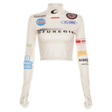 Harajuku Crop Top Long Sleeve T Shirt Women Turtleneck Printed Graphic Tees 2018 Casual Women Kawaii T-Shirts