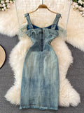 Dress Sexy Style New Arrival Ins Strap Waist Mesh Polka Dot Ruffles Stitching Female Bodycon Midi Dresses Female