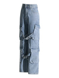 Personalized Retro Style Trousers 2025 Summer New High-Waist Multi-Pocket High-End Straight Water Wash Jeans