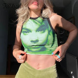 2021 Summer Y2K Print Crop Top Women Green Sleeveless Casual Fashion 90S Off Shoulder Red Sexy Tank