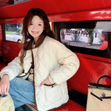 Simple Small Fragrant Wind Diamond Lapel Cotton Coat Female Layer Sense Short Small Loose Lapel Cotton Jacket With Cotton Coat-Outfit