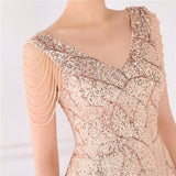 Modest V-neck Sleeveless Sequined Mini Slit Club