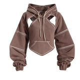 Brown Back Bow Irregular Cut-out Sweatshirt New Hooded Long Sleeve Women Big Size Fashion Tide Spring Autumn 2023