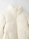 Cabel Knitted Zipper Puffer Coat-Outfit