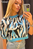 MODA 2023 Summer Autumn Women Chic Leopard Printed Short Sweaters Casual Loose Streetwear Knitting Pullover Cropped