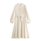 Women's Body Texture Collar Long-Sleeved Dress