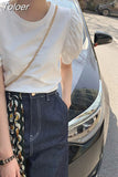 Shirts Women 2023 Korean Fashion Woman Clothes Tshirt O-neck Short Blouses Puff Sleeve Y2K Tops Tees Loose White