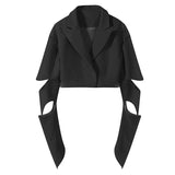 Women Black Hollow Out Short Blazer New Lapel Long Sleeve Loose Fit Jacket Fashion Tide Spring Autumn 2023