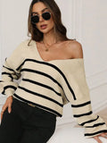 And Winter New Striped Hit-Colored Sweater Women Loose Bow Tie With Knitted