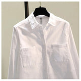 And Autumn Double Pocket Simple Long-Sleeved Shirt Women Loose Fashion Long-Colored Commuter Shirt Outside The