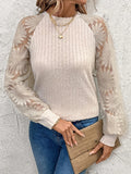 Hollow T-Shirt Lace Splicing Long Sleeve