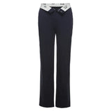 Women Zip Up Folds Low Waist Straight Pants y2k Clothes Korean Fashion Dark Blue Cargo Pants Joggers Straight