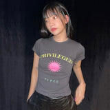 Korean Fashion T-shirt Grunge Letter Print Short Sleeve Tshirts Kpop Streetwer Chic Designer Clothes Sexy Slim Tee