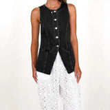 Retro Fashion Round-Neck Sleeveless Roll-Back Jacket Vest
