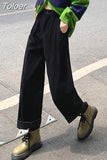 Corduroy Pants High Waist Spring coffee Straight Trousers Causal Pockets All Match Female Black Korean