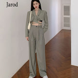 Piece Sets Womens Outfits Ladies Office Notched Collar Long sleeve Sexy Lace UP short Coat and High Waist Wide Leg Long