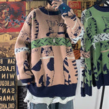 Harajuku Knitted Sweater Men Clothing Winter Pullover Men Sweater Fashion Harajuku Clothes Hip Hop Warm Cartoon Cat