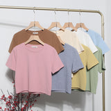 Solid Short-Sleeved T-Shirt Burst Small Short Sweet Spicy Slim Slim Thin Collar Top