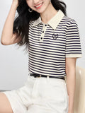Toloer Striped Embroidery POLO Shirt 2025 Summer New Bing Color Reduction Women's Short-Sleeved