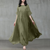 ZANZEA 2022 Vintage Summer Maxi Dress Women's Pleated Sundress Half Sleeve Long Vestidos Female Casual O Neck Robe