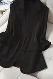 Women Casual Clothes Long Sleeve Lapel Solid Color Single Breasted Office Lady Temperament Chic Coat Tops